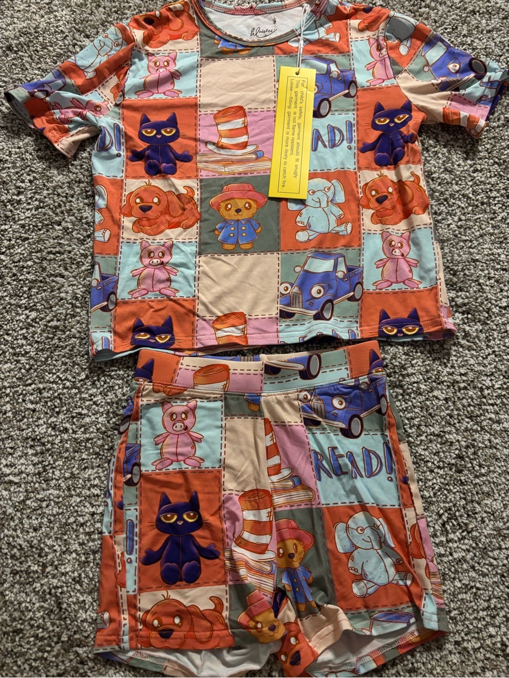 Kids Bamboo Pajama Set with Colorful Animal Patchwork - Multicolor